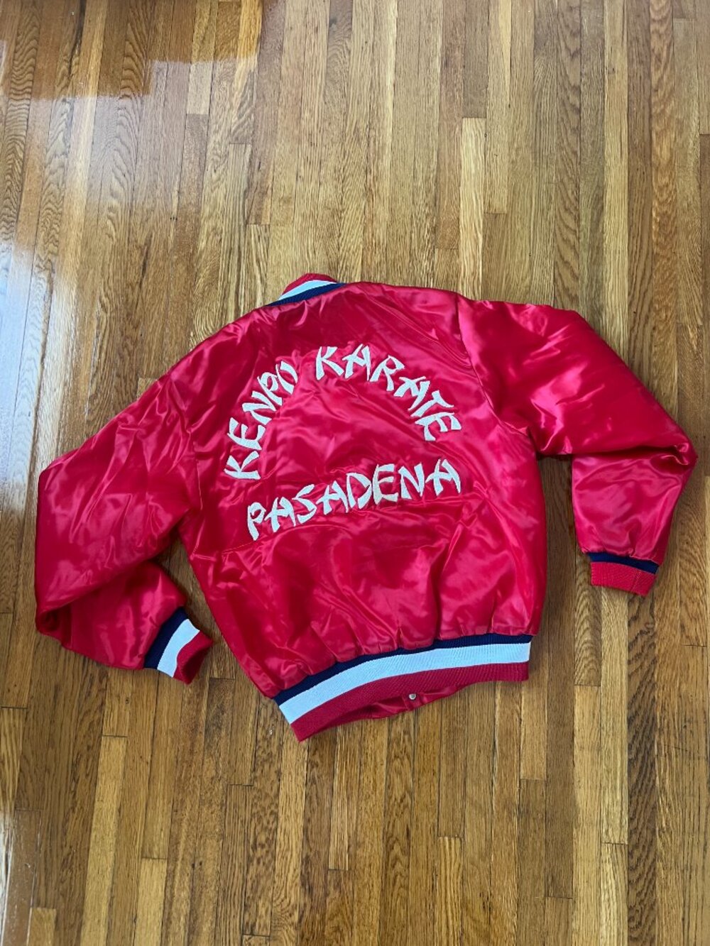 Vintage 80s Red Satin Kempo Karate Pasadena Bomber Jacket - Men's Medium